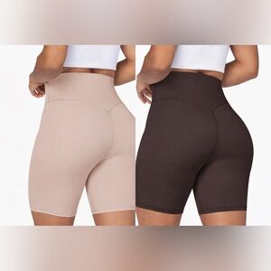Sunzel | High Waist | Biker Shorts Bundle | Brown + Nude | Sculpting Gym Shorts